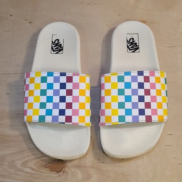 Vans La Costa Rainbow Checkerboard Multicolored Youth Flip-Flops Sandals - Picture 3 of 10